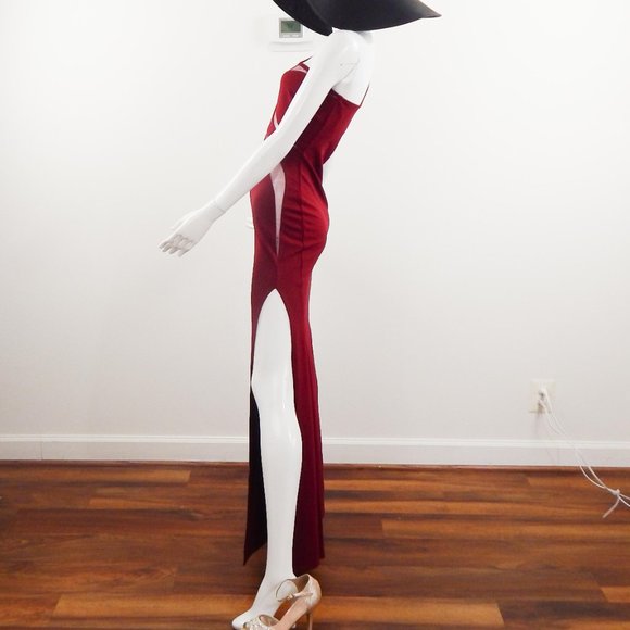 One-shoulder dress Mesh floor length red Holiday Attire - Picture 7 of 12